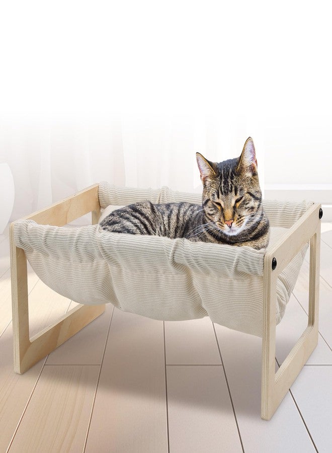 EUIJOIP Cat Bed with Removable Washable Cushion, 9.5" Elevated Wooden Cat Hammock Bed, 360° Visibility Dog/Cat Cot with Cozy Winter Pads for Kitty, Puppy, Rabbit and All Pets - Image 1